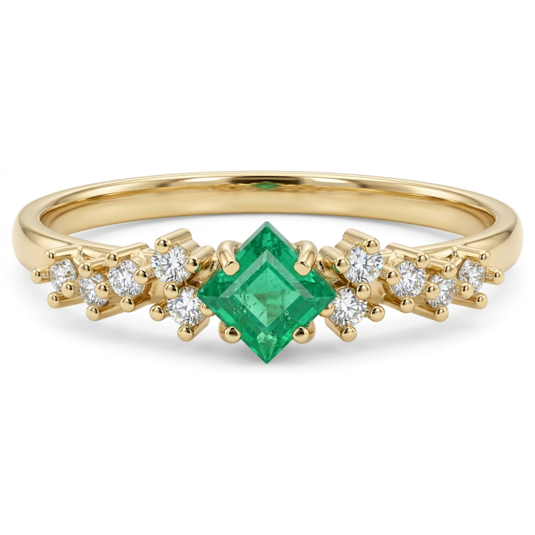 Anillo esmeralda con diamantes Birdie